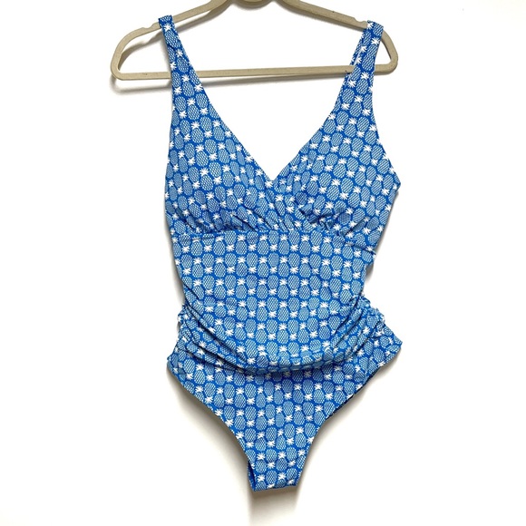 New Boden Talamanca One-Piece Swimsuit in a blue and white pineapple print Sz 14 - Picture 2 of 4